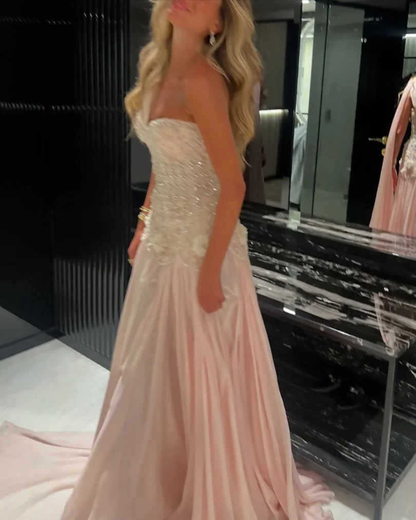 customized Celebrity Evening Dresses Pink Sleevesless Prom Dresses High Neck Pleated Beadings Ankle Length Party Dresses - Image 4