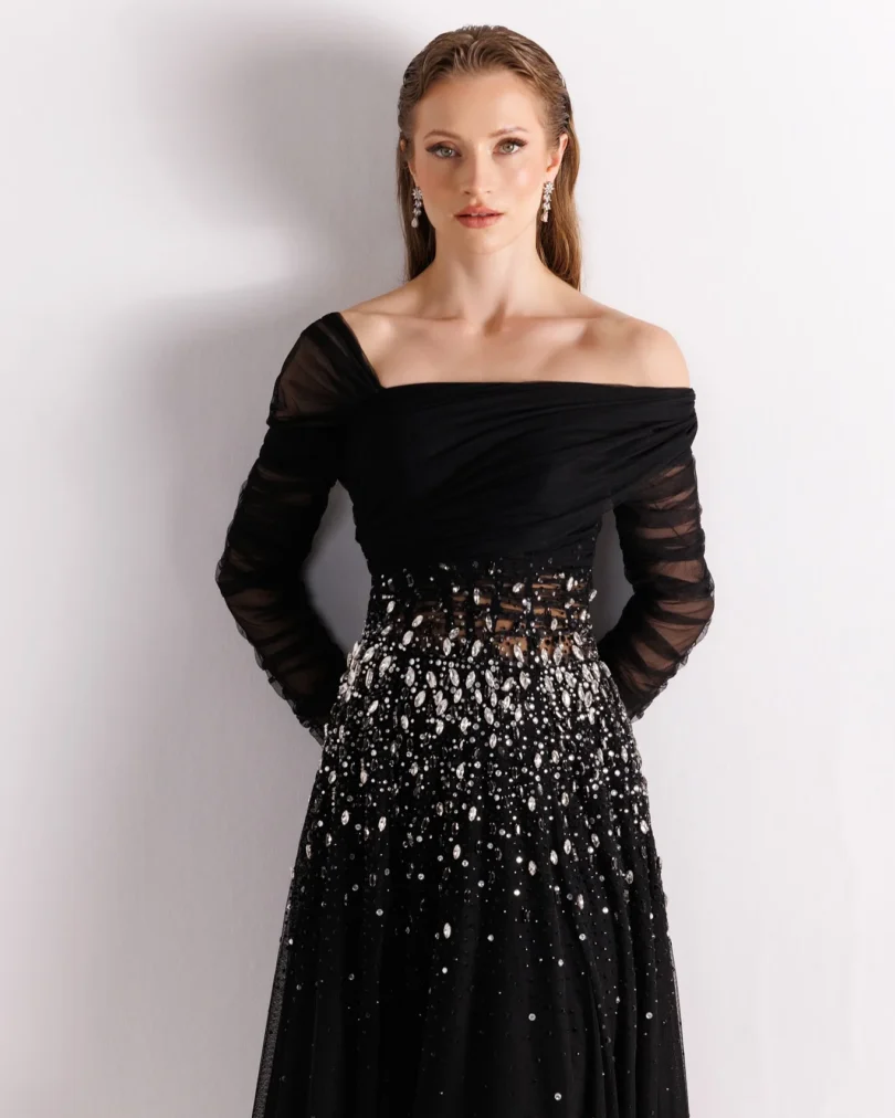 customized Prom Dresses Celebrity Evening Dress Mother Gowns Long Sleeves Beads Crap Pleated Floor Length Wedding Party Dresses - Image 4