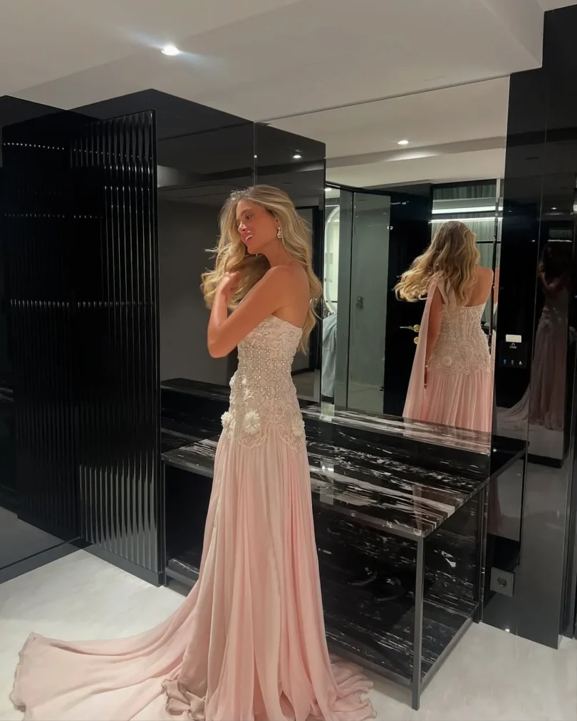 customized Celebrity Evening Dresses Pink Sleevesless Prom Dresses High Neck Pleated Beadings Ankle Length Party Dresses - Image 6