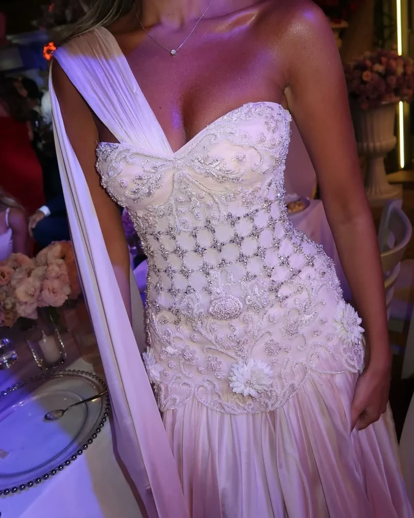 customized Celebrity Evening Dresses Pink Sleevesless Prom Dresses High Neck Pleated Beadings Ankle Length Party Dresses - Image 5