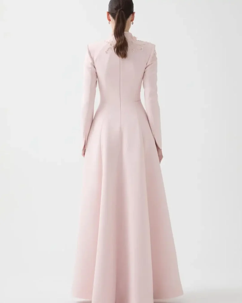 customized Off Shoulder Prom Dresses Pleated Beadings Crystals Pink Formal Women Prom Dresses Floor Length Party Dress - Image 2