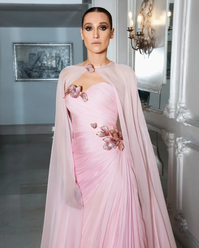 customized Pink Chiffon Sleeves Prom Dresses Birthday Dubai Saudi Arabic Evening Gowns Floor Length Formal Occasion Party Dress - Image 3