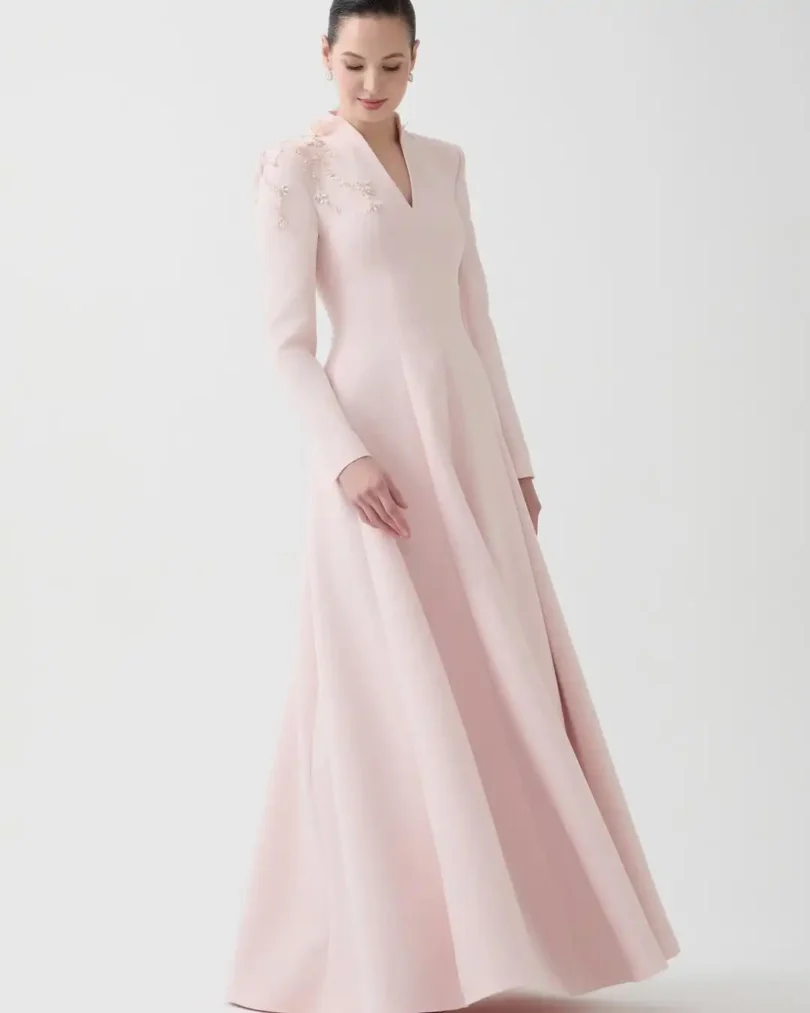 customized Off Shoulder Prom Dresses Pleated Beadings Crystals Pink Formal Women Prom Dresses Floor Length Party Dress - Image 5