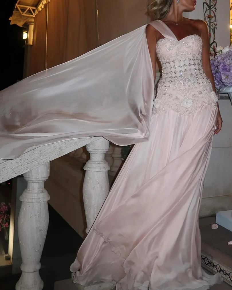 customized Celebrity Evening Dresses Pink Sleevesless Prom Dresses High Neck Pleated Beadings Ankle Length Party Dresses - Image 2