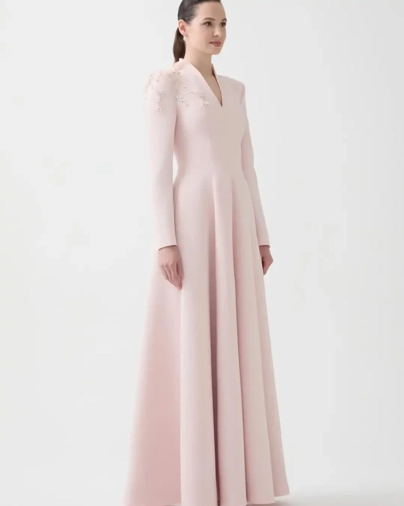 customized Off Shoulder Prom Dresses Pleated Beadings Crystals Pink Formal Women Prom Dresses Floor Length Party Dress - Image 4