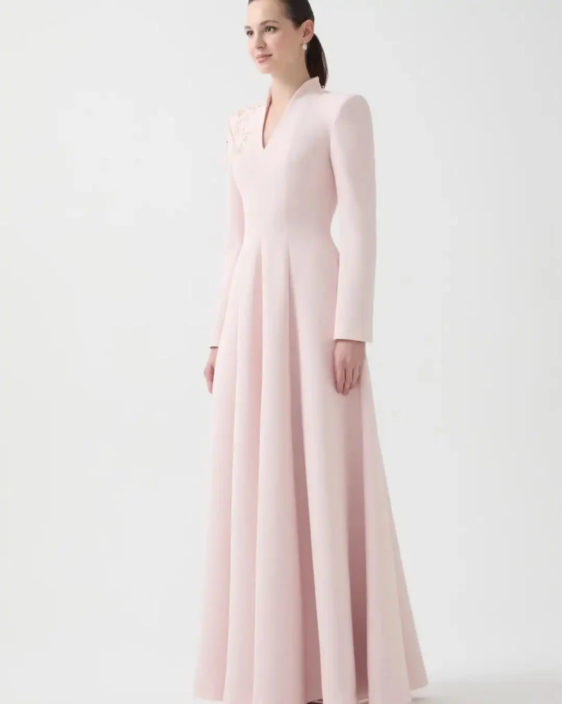customized Off Shoulder Prom Dresses Pleated Beadings Crystals Pink Formal Women Prom Dresses Floor Length Party Dress