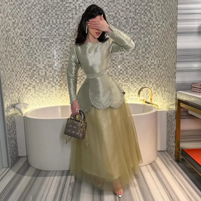 customized Long Sleeves Prom Dresses Birthday Dubai Saudi Arabic Evening Gowns Ankle Length Formal Occasion Party Dress - Image 2