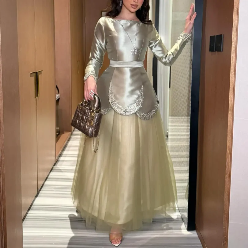 customized Long Sleeves Prom Dresses Birthday Dubai Saudi Arabic Evening Gowns Ankle Length Formal Occasion Party Dress