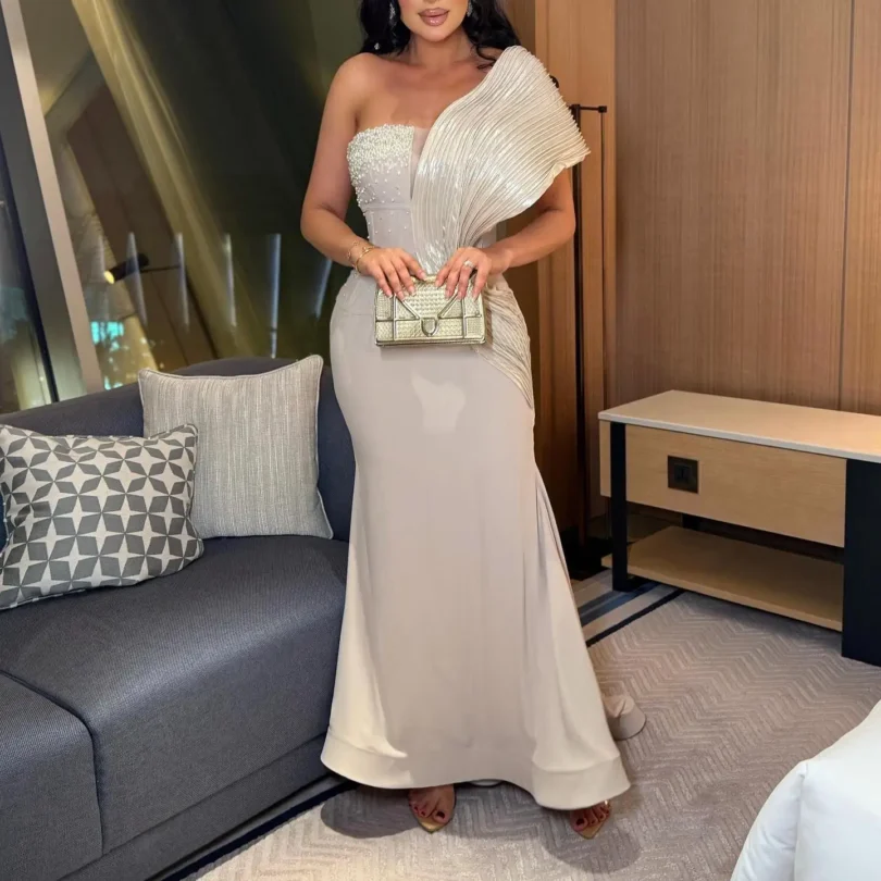 customized One Shoulder Prom Dresses Birthday Dubai Saudi Arabic Evening Gowns Floor Length Sleevesless Formal women Party Dress - Image 4