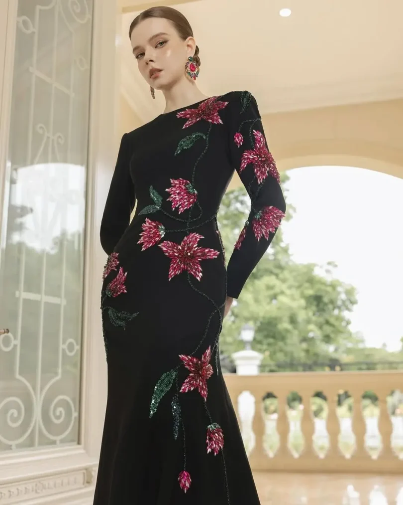 customized Long Sleeves Black Prom Dresses Birthday Dubai Saudi Arabic Evening Gowns Floor Length Formal Party Dress - Image 5