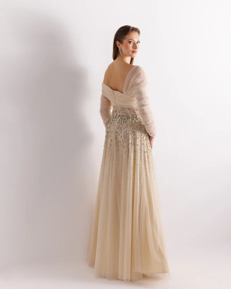 customized Prom Dresses Celebrity Evening Dress Mother Gowns Long Sleeves Beads Crap Pleated Floor Length Wedding Party Dresses - Image 6