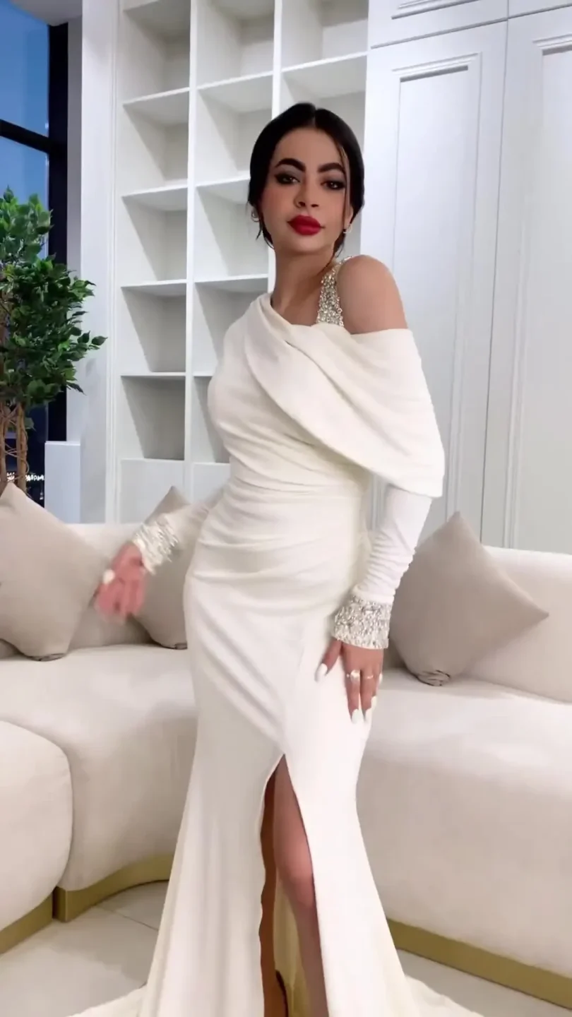 customized Celebrity White Mermaid Prom Gowns Women's Turtleneck Party Evening Dress Floor Length Special Occasion Dresses - Image 4