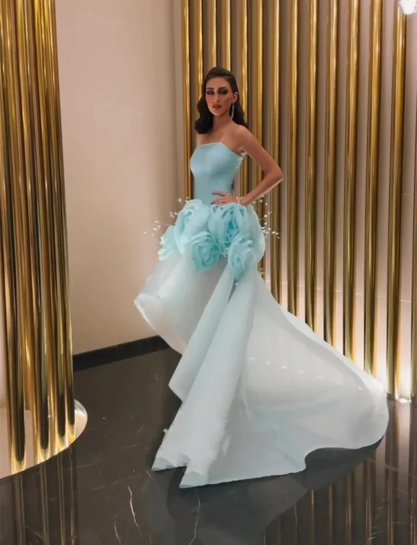 customized Celebrity Prom Dresses Slevesless Strapless Party Gowns Vestidos De Fiesta Pleated Beading Floor Length Evening Dress - Image 4