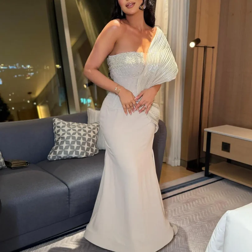 customized One Shoulder Prom Dresses Birthday Dubai Saudi Arabic Evening Gowns Floor Length Sleevesless Formal women Party Dress - Image 2