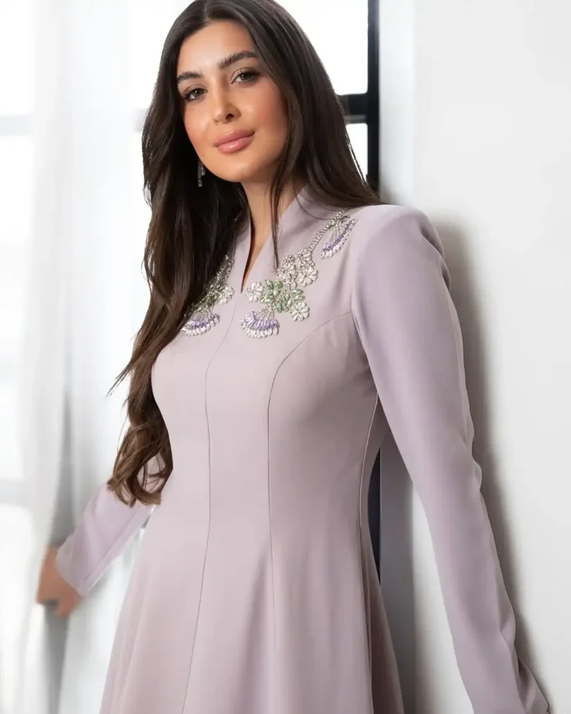 customized Long Sleeevs Prom Dresses V Neck Pleated Beadings Floor Length Vestidos De Fiesta Celebrity Evening Dresses