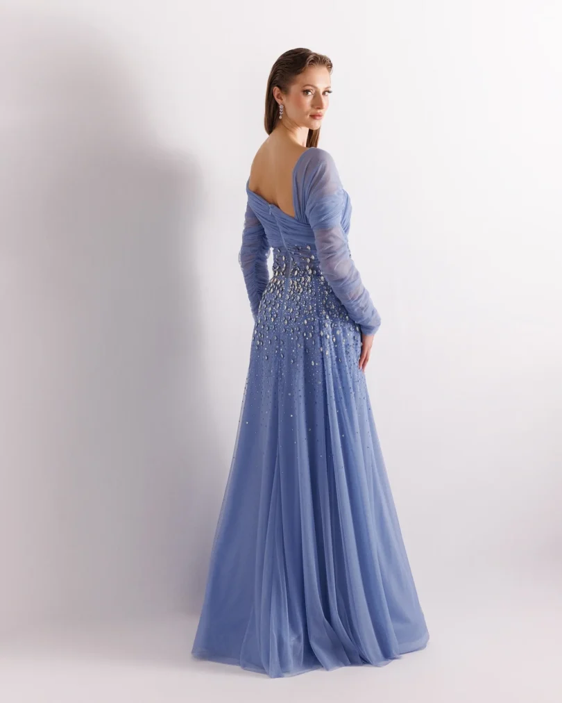 customized Prom Dresses Celebrity Evening Dress Mother Gowns Long Sleeves Beads Crap Pleated Floor Length Wedding Party Dresses - Image 2