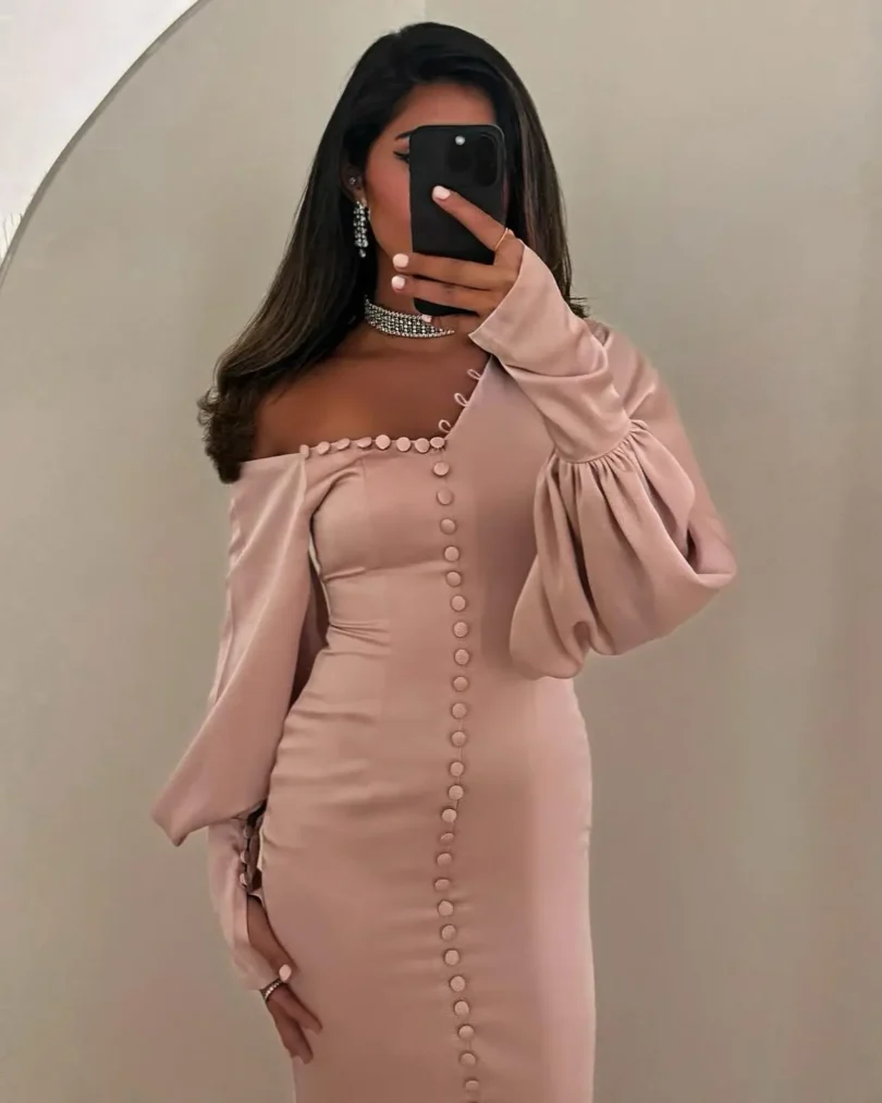 customized Prom Dresses Birthday Dubai Saudi Arabic Pink long Sleeve Evening Gown Floor Length Formal women Occasion Party Dress - Image 3