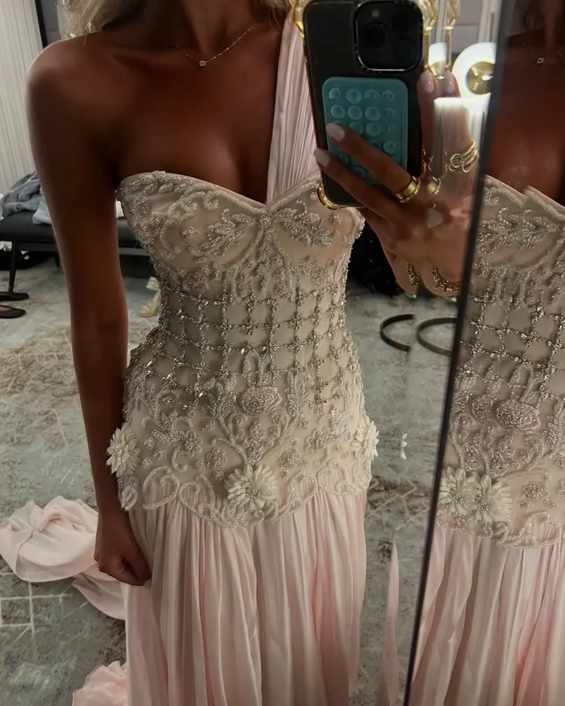 customized Celebrity Evening Dresses Pink Sleevesless Prom Dresses High Neck Pleated Beadings Ankle Length Party Dresses - Image 3