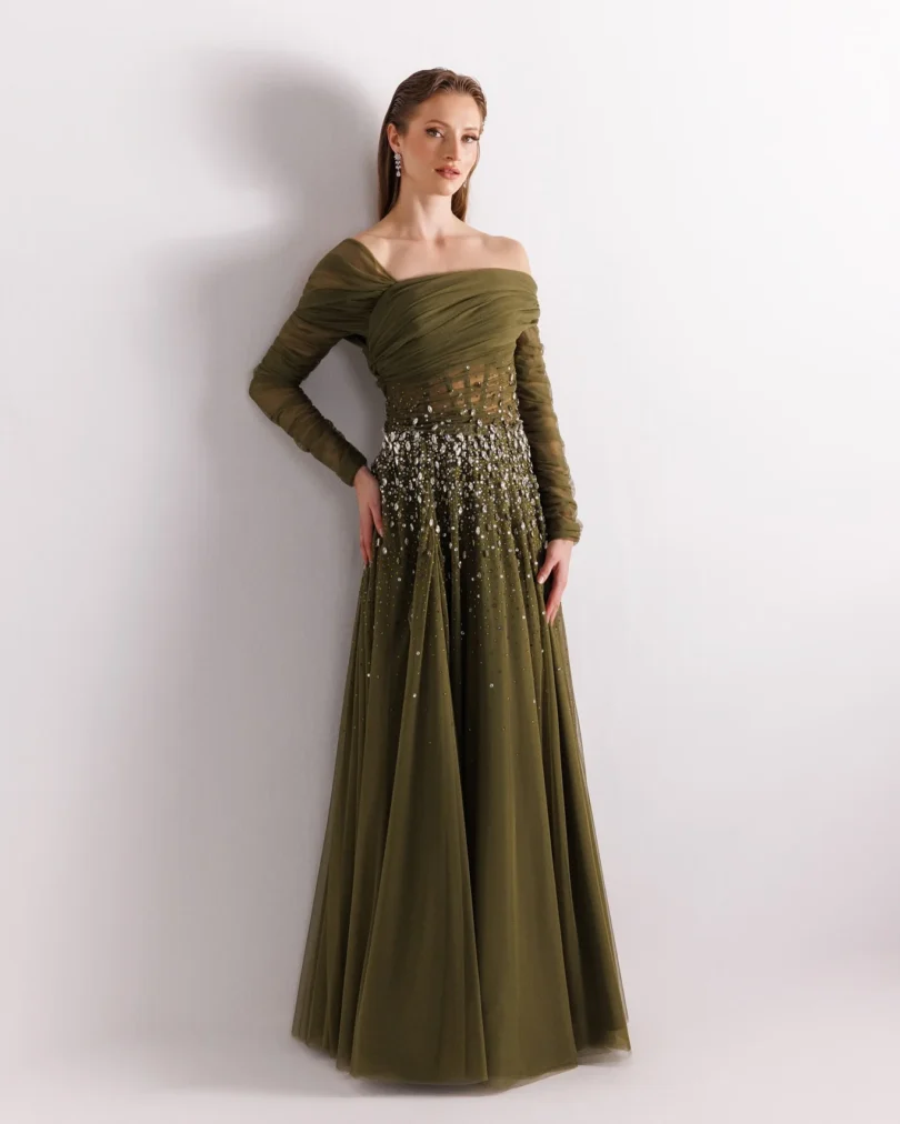 customized Prom Dresses Celebrity Evening Dress Mother Gowns Long Sleeves Beads Crap Pleated Floor Length Wedding Party Dresses - Image 5