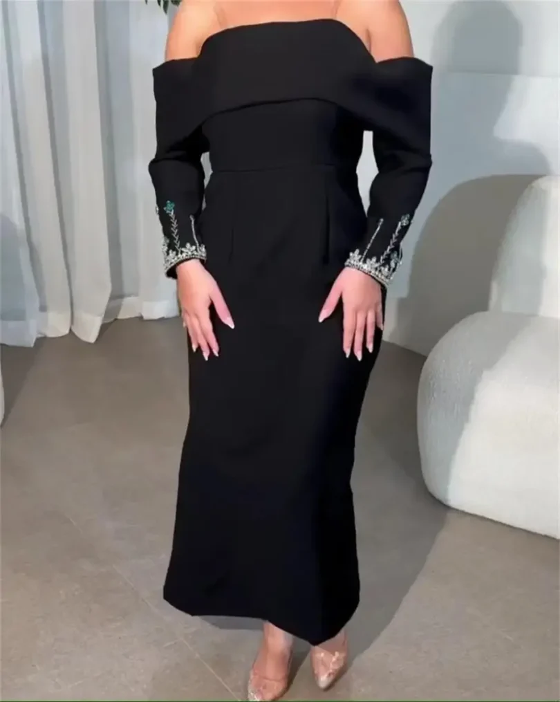 customized Strapless Evening Dresses Long Sleeves Prom Dresses Pleated Beadings Ankle Length Back Zipper Party Dresses - Image 5