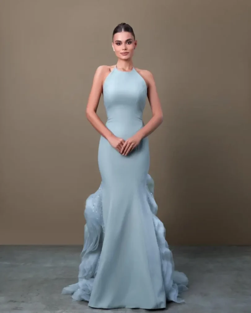 customized Sleevesless Prom Dresses Birthday Dubai Saudi Arabic Evening Gowns Sky Blue Floor Length Formal Occasion Party Dress