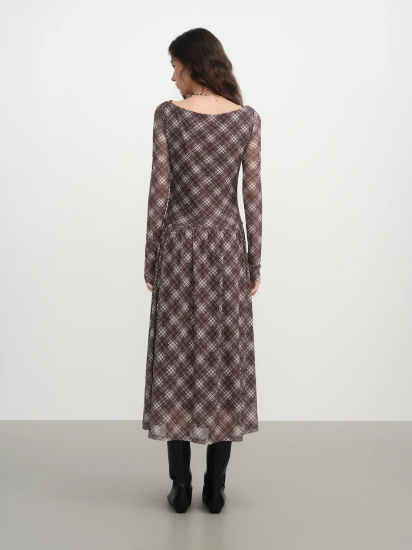 FSLE Elegant Women's Vintage Plaid Pleated Faux Two Piece Slimming Fitted Dress for Winter 2025 New High Waist Travel Dresses - Image 4