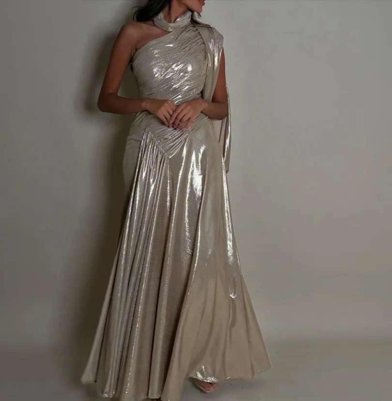 Shiny Prom Dress 2025 One Shoulder A Line Long Formal Occasion Dresses Women Luxury Tight Wedding Party Gowns Customized